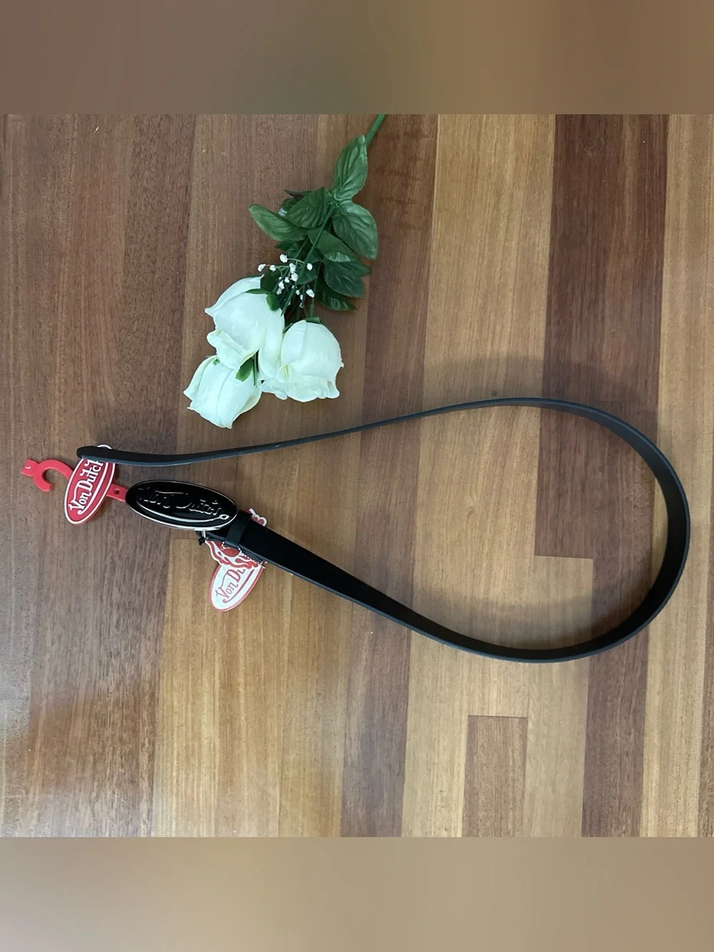 Von Dutch Black and Red Logo Belt Accent